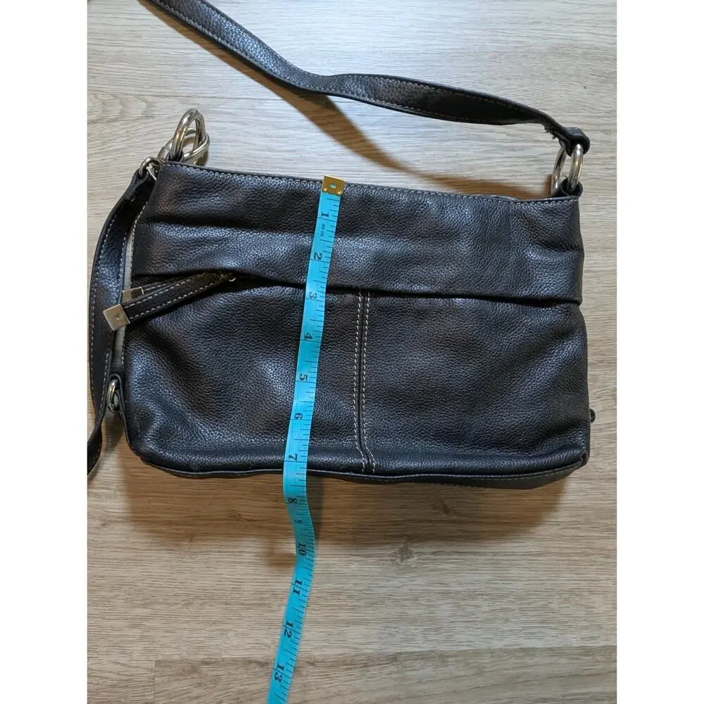 Tignanello Black Pebbled Leather Convertible Shoulder Crossbody Bag Organizer